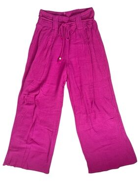 Banjara Slubbed Cotton Gauze Wide Leg Palazzo Pants Medium Pink Beach Relaxed